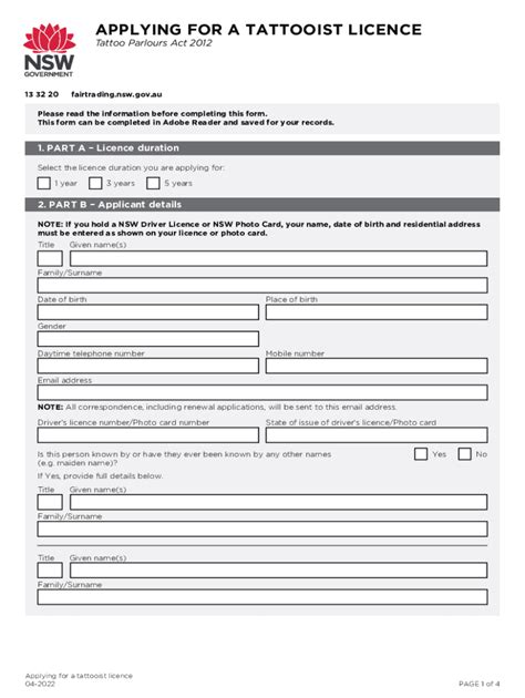 Applying for a tattoist licence .